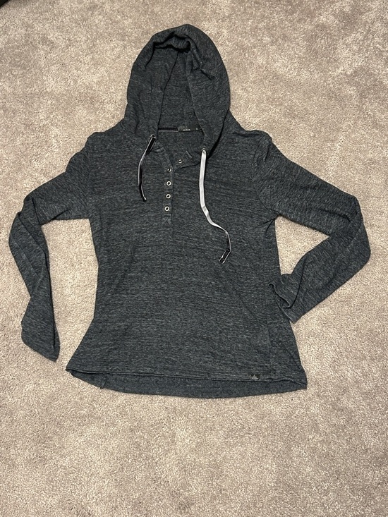 Prana Tops - Prana Dark Charcoal Hooded Henley Pullover